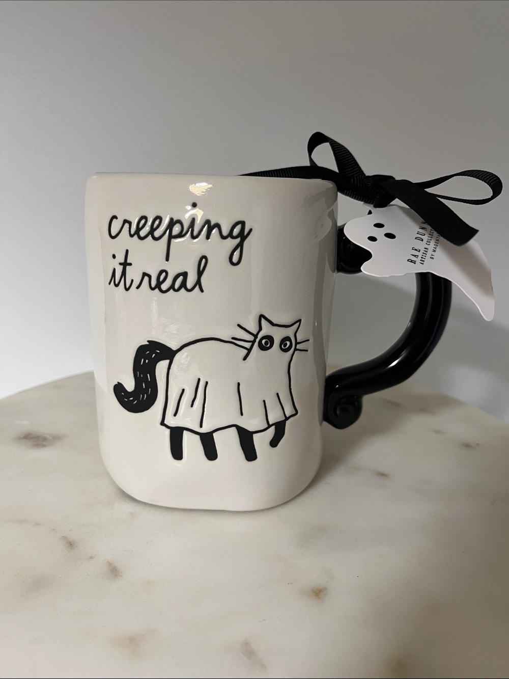 Rae Dunn Black and White "Creeping It Real" Halloween Mug